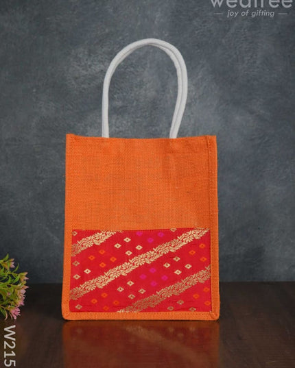 Jute Bag With Raw Silk Fabric & Velcro - W2151 Bags