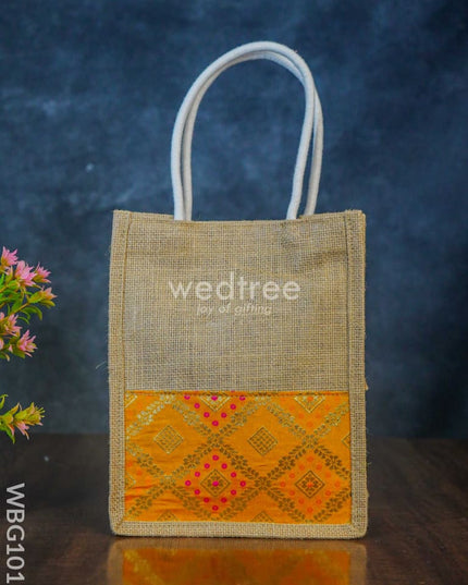 Jute Bag With Raw Silk Fabric & Velcro - Wbg1017 Bags