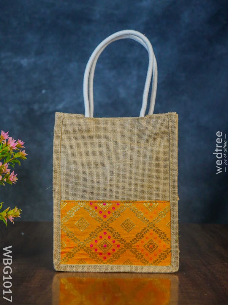 Jute Bag With Raw Silk Fabric & Velcro - Wbg1017 Bags