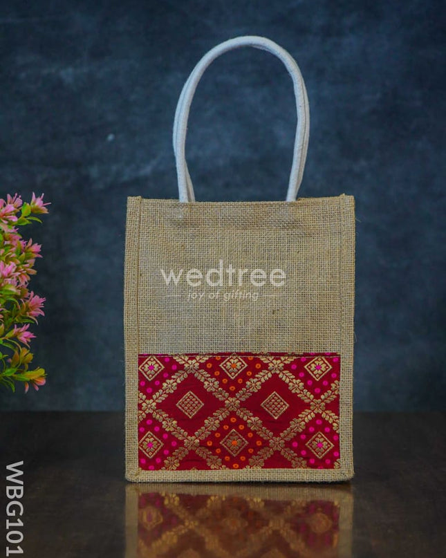 Jute Bag With Raw Silk Fabric & Velcro - Wbg1017 Bags