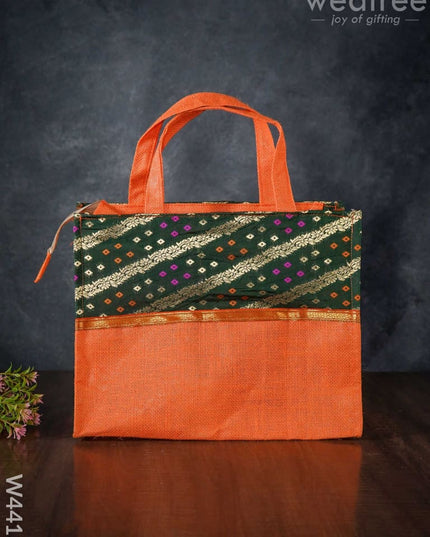 Jute Bag With Raw Silk Fabric - W4413 Bags