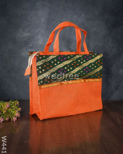 Jute Bag With Raw Silk Fabric - W4413 Bags