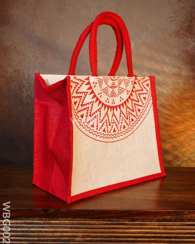 Jute Bag With Red Rangoli Design - Wbg0020 Bags