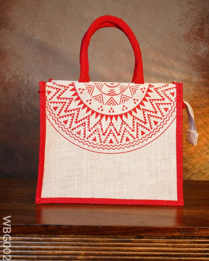 Jute Bag With Red Rangoli Design - Wbg0020 Bags