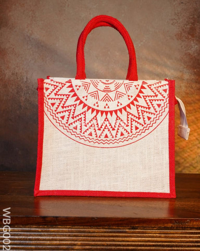 Jute Bag With Red Rangoli Design - Wbg0020 Bags