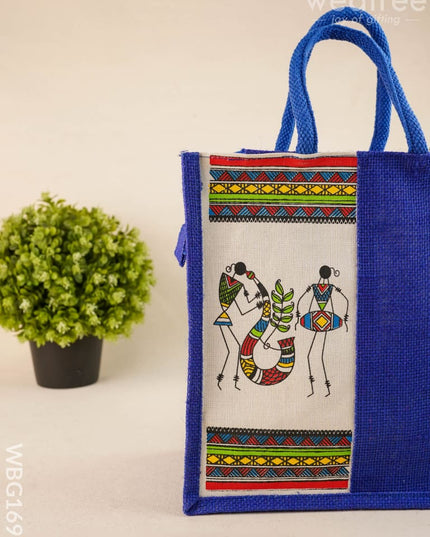 Jute Bag with Warli Print - WBG1692 - Jute Bags