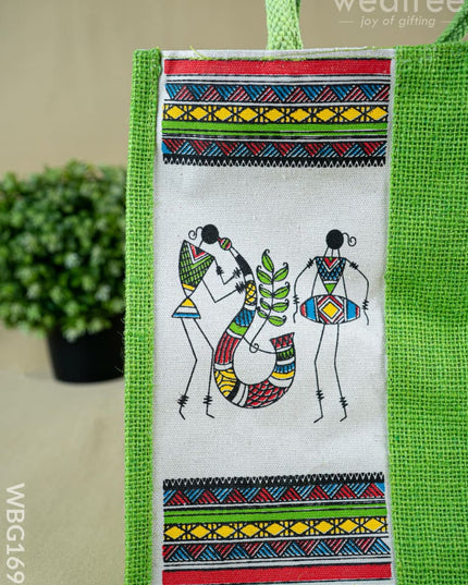 Jute Bag with Warli Print - WBG1692 - Jute Bags