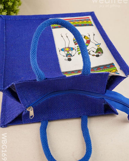 Jute Bag with Warli Print - WBG1692 - Jute Bags