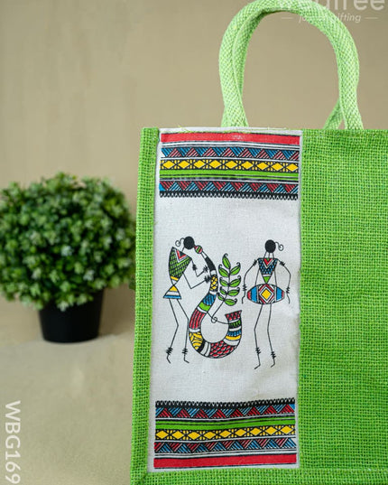 Jute Bag with Warli Print - WBG1692 - Jute Bags