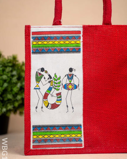 Jute Bag with Warli Print - WBG1692 Jute Bags