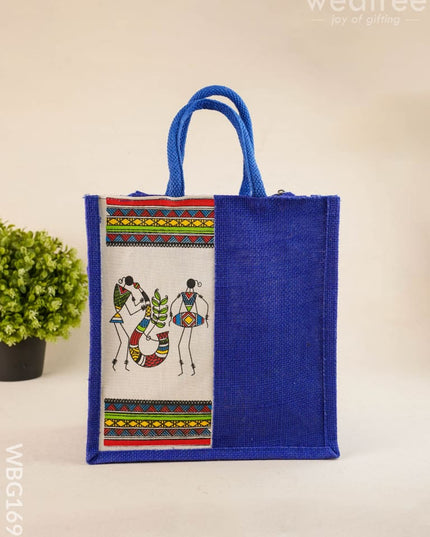 Jute Bag with Warli Print - WBG1692 - Jute Bags