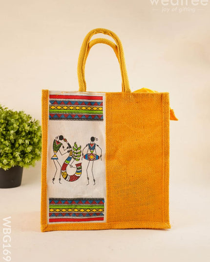 Jute Bag with Warli Print - WBG1692 - Jute Bags