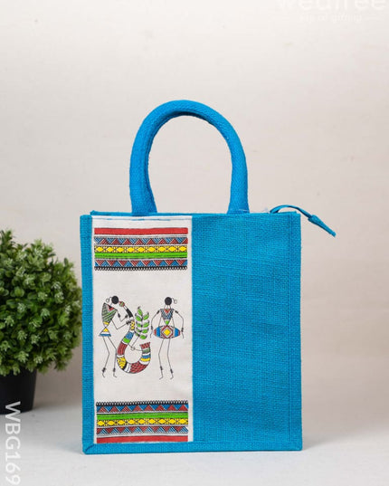 Jute Bag with Warli Print - WBG1692 - Jute Bags