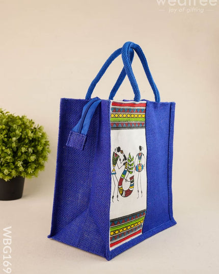 Jute Bag with Warli Print - WBG1692 - Jute Bags