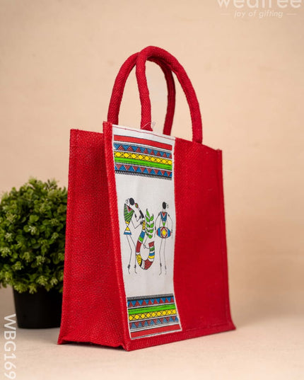Jute Bag with Warli Print - WBG1692 Jute Bags