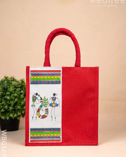 Jute Bag with Warli Print - WBG1692 Jute Bags