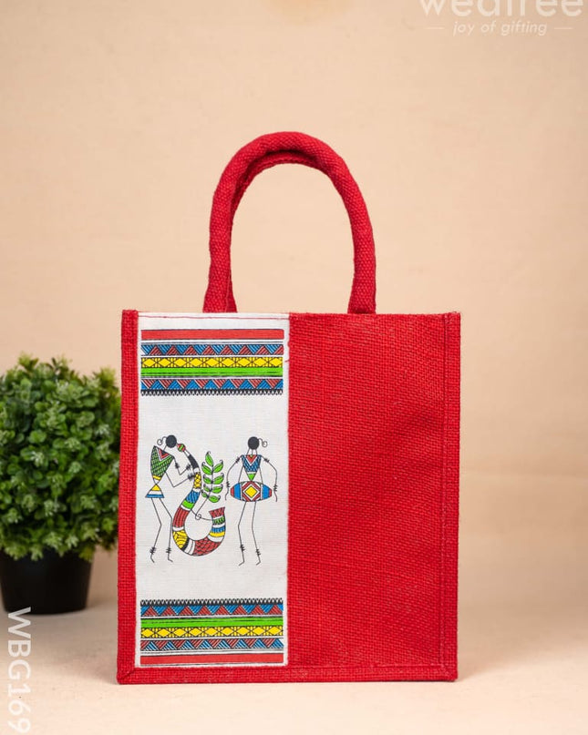 Jute Bag with Warli Print - WBG1692 Jute Bags