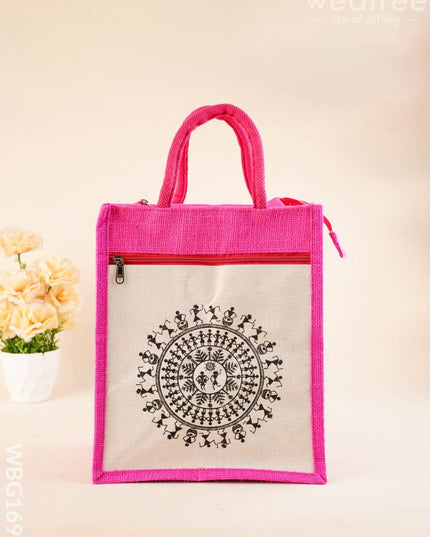Jute Bag with Warli Print - WBG1699 - Jute Bags