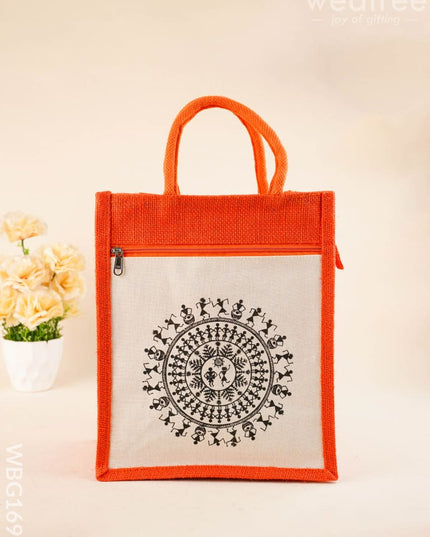 Jute Bag with Warli Print - WBG1699 - Jute Bags