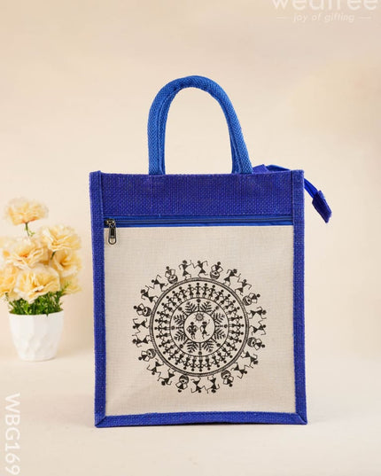 Jute Bag with Warli Print - WBG1699 - Jute Bags