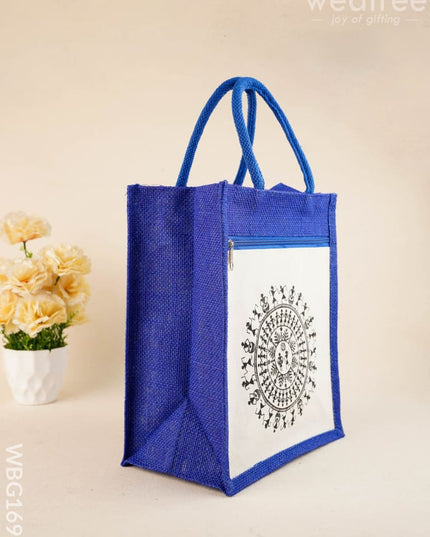 Jute Bag with Warli Print - WBG1699 - Jute Bags
