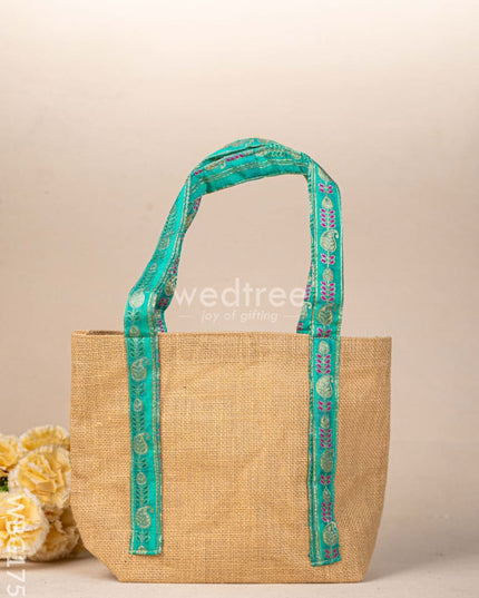 Jute Bag with Zari Handle - WBG1755 Jute Bags