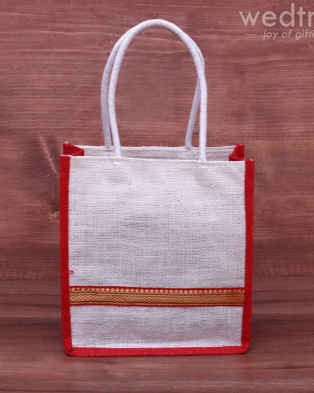 Jute Bag With Zari Lace - 8X9 W4207 Bags