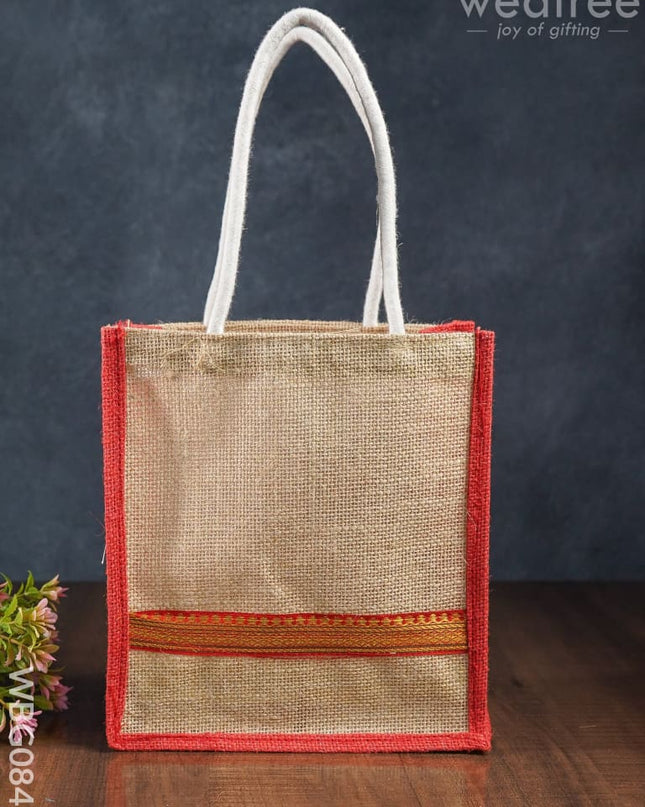 Jute Bag With Zari Lace Work - 9 Inch Wbg0848 Bags