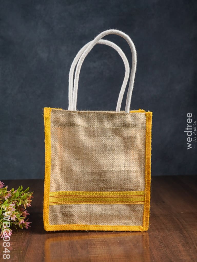 Jute Bag With Zari Lace Work - 9 Inch Wbg0848 Bags