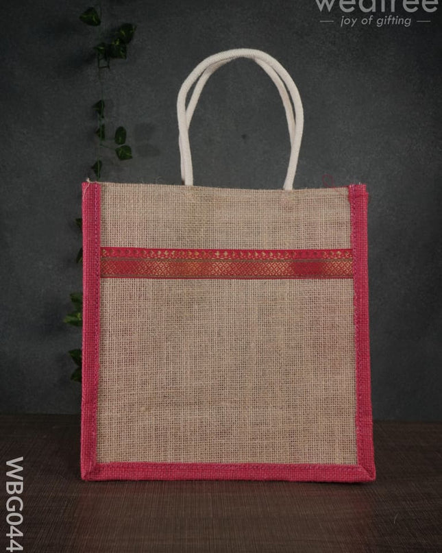 Jute Bag With Zari Lace Work - Wbg0441 Bags