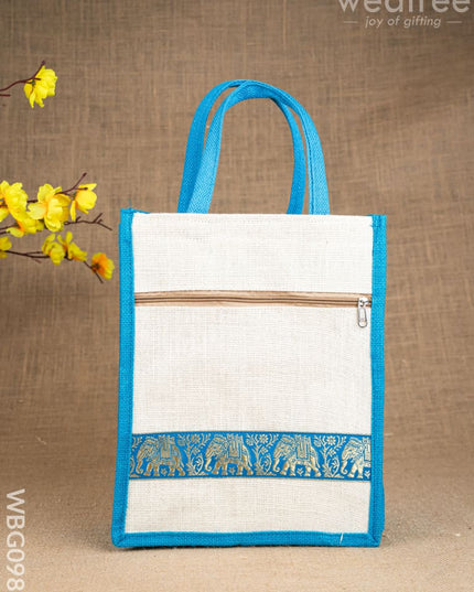 Jute Bag with Zari Lace Work - WBG0987 - Jute Bags