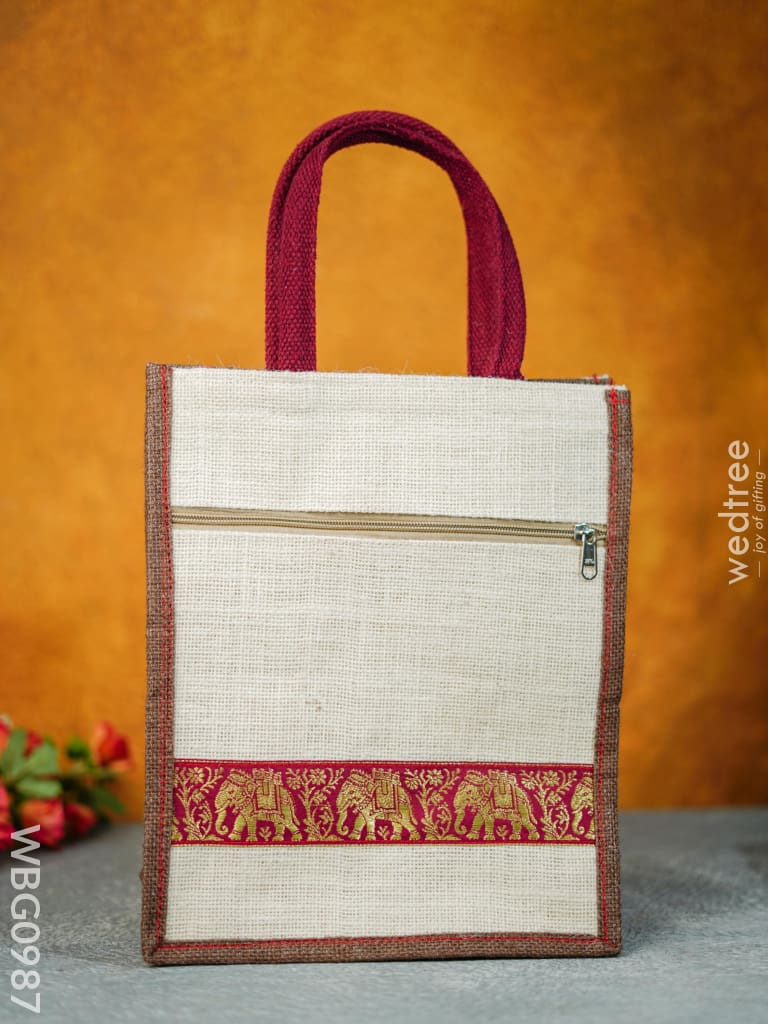 Jute Bag With Zari Lace Work - Wbg0987 Bags
