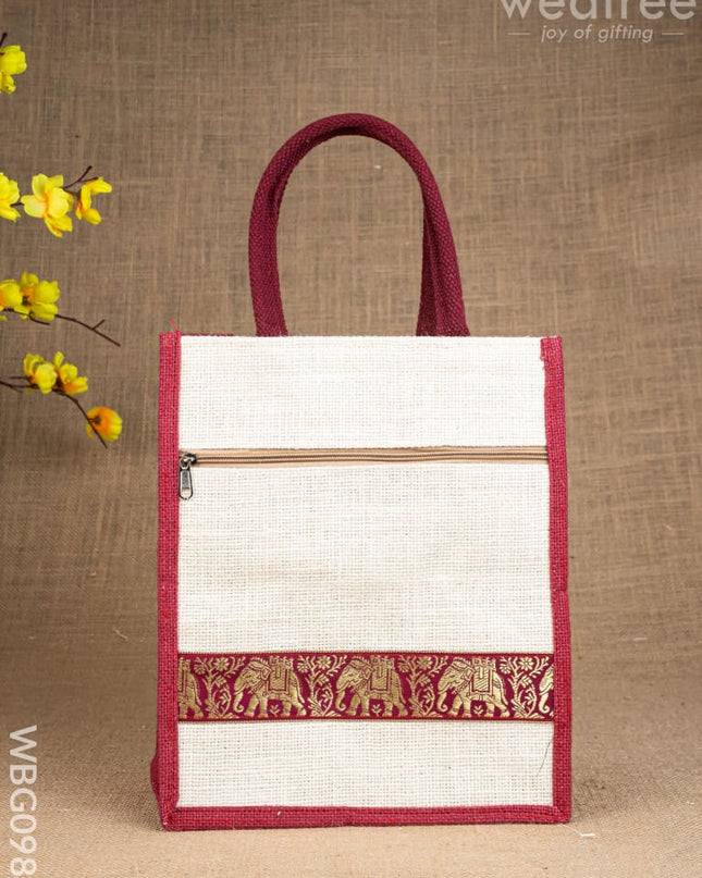 Jute Bag with Zari Lace Work - WBG0987 - Jute Bags