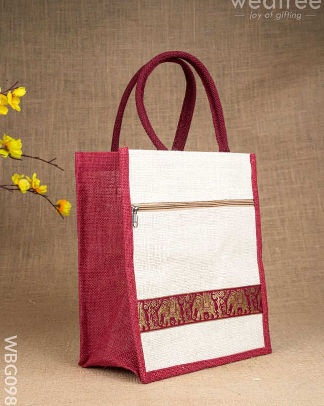 Jute Bag with Zari Lace Work - WBG0987 - Jute Bags