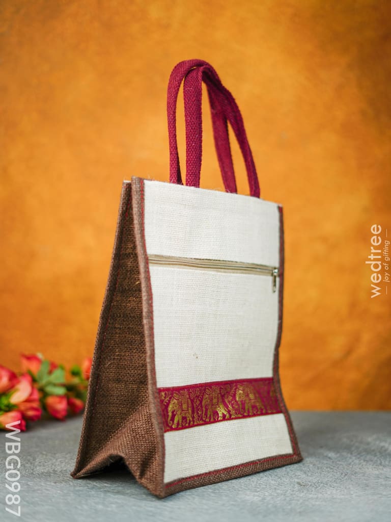 Jute Bag With Zari Lace Work - Wbg0987 Bags
