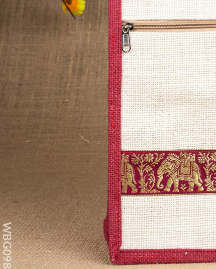 Jute Bag with Zari Lace Work - WBG0987 - Jute Bags
