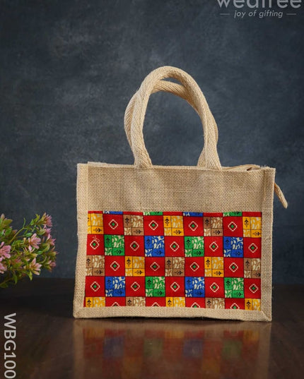 Jute Lunch Bag With Printed Fabric - Wbg1001 Bags