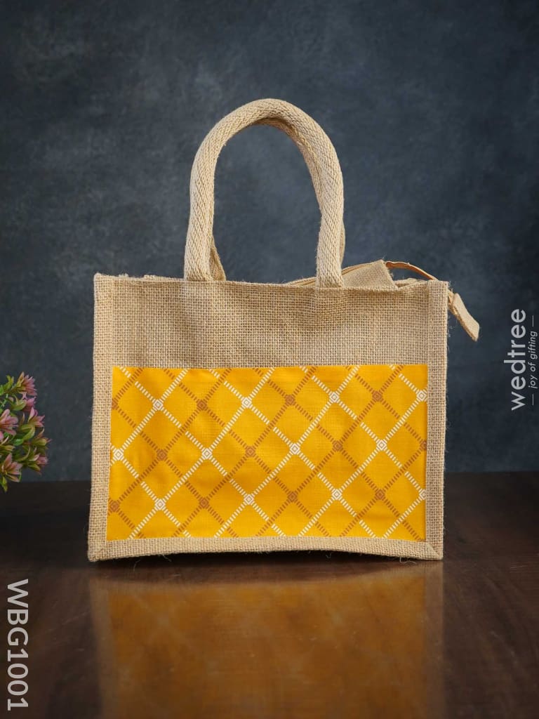 Jute Lunch Bag With Printed Fabric - Wbg1001 Bags
