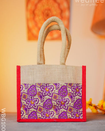 Jute Lunch Bag With Printed Fabric - Wbg1001 Bags