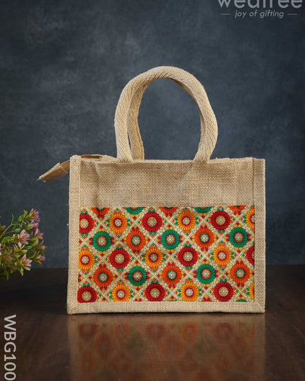 Jute Lunch Bag With Printed Fabric - Wbg1001 Bags