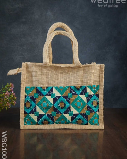 Jute Lunch Bag With Printed Fabric - Wbg1001 Bags