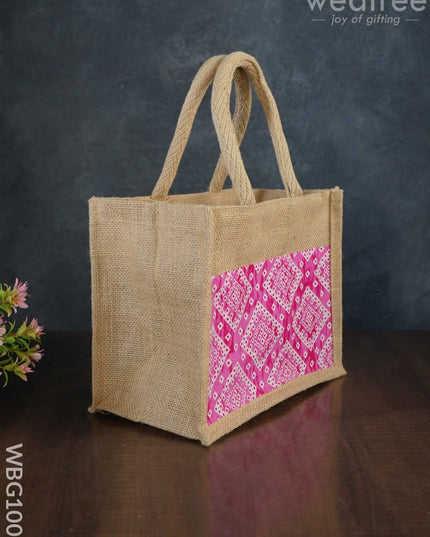 Jute Lunch Bag With Printed Fabric - Wbg1001 Bags