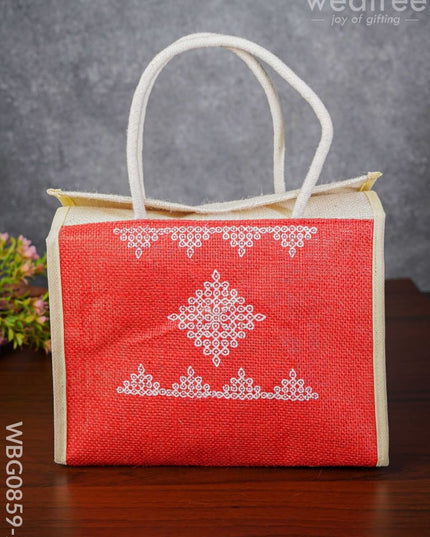 Jute Lunch Bag With Rangoli Print - Wbg0859-2 Bags