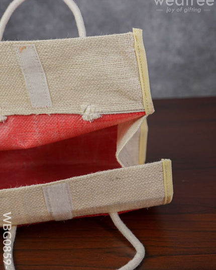 Jute Lunch Bag With Rangoli Print - Wbg0859-2 Bags