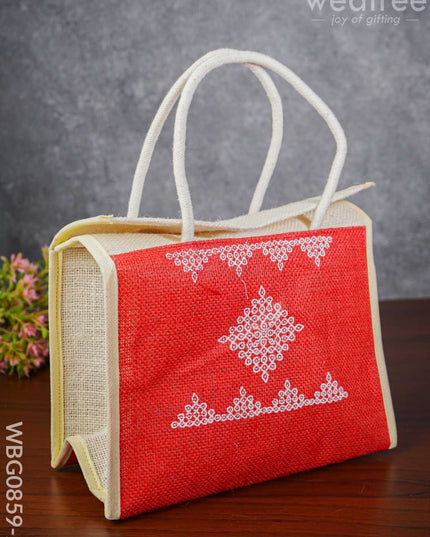 Jute Lunch Bag With Rangoli Print - Wbg0859-2 Bags