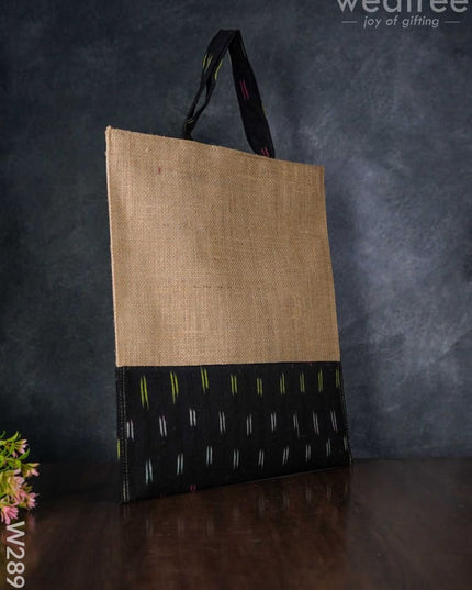 Jute Shopping Bag With Ikkat Fabric - W2896 Bags