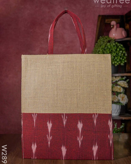 Jute Shopping Bag With Ikkat Fabric - W2896 Bags