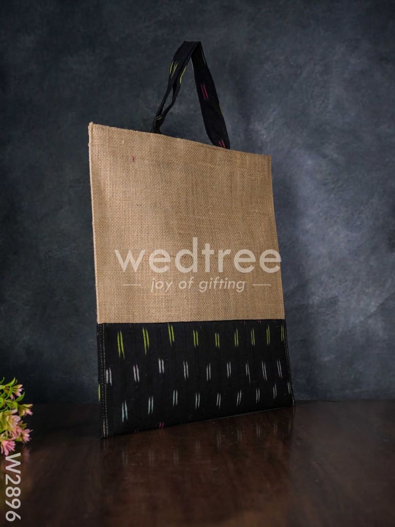 Jute Shopping Bag With Ikkat Fabric - W2896 Bags