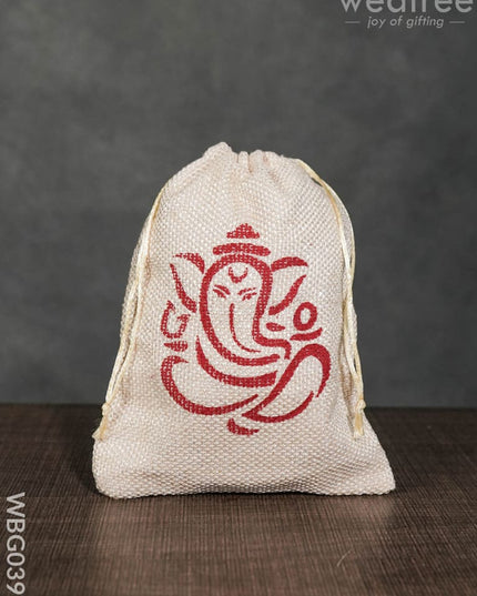 Jute String Bag With Ganesha Print - Wbg0396 Bags