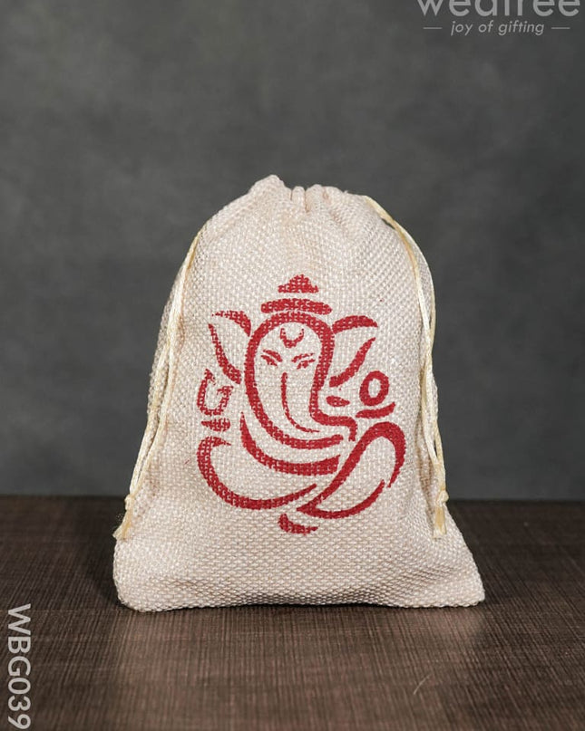 Jute String Bag With Ganesha Print - Wbg0396 Bags